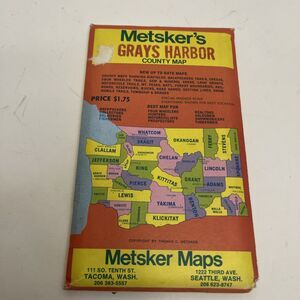 Vtg Metsker’s Grays Harbor County Map Washington State 1970s